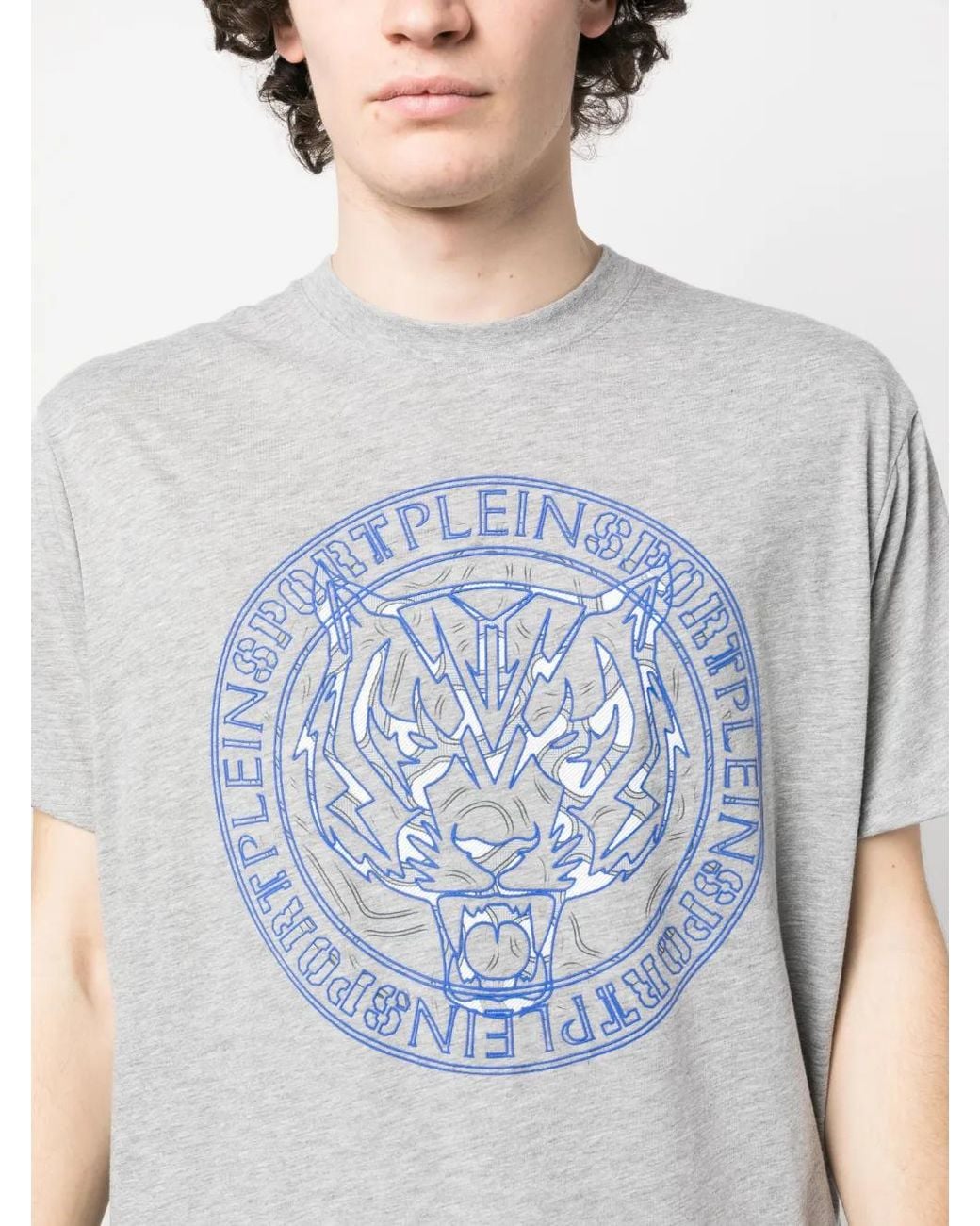 Philipp Plein Blue Tiger-Print T-Shirt for men