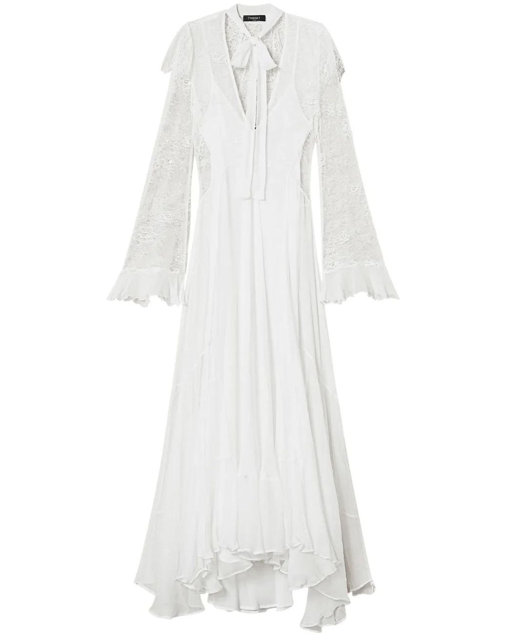 Twinset White Giglio Lace And Silk Maxi Dress