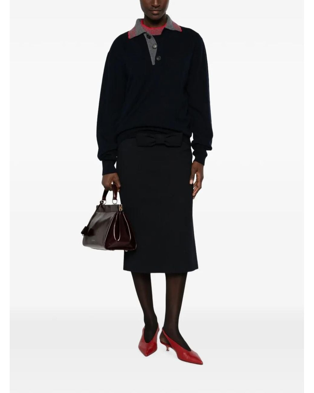 N°21 Blue Contrast-Collar Button-Up Top