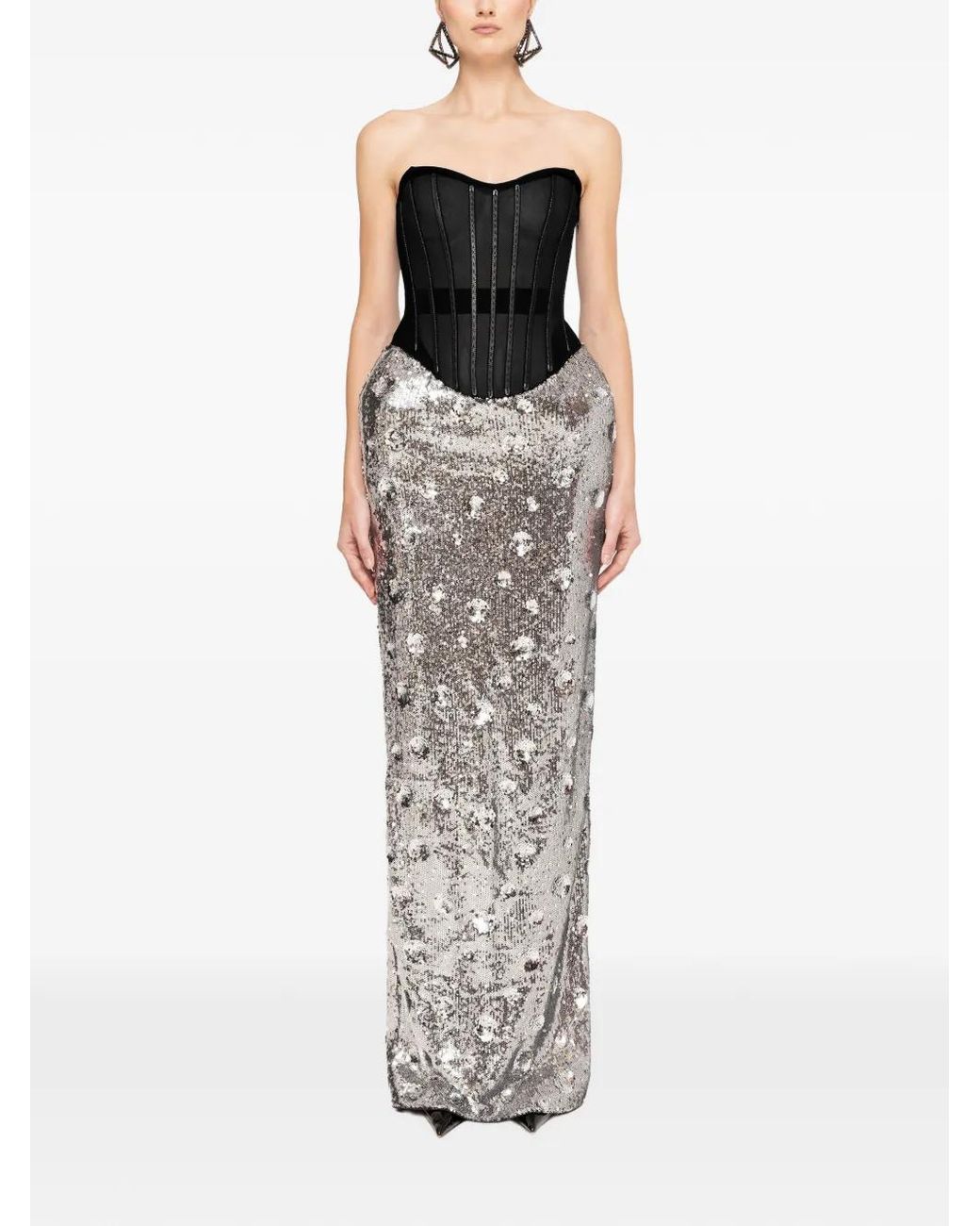 Nissa Metallic Sequin-Embellished Corset Gown