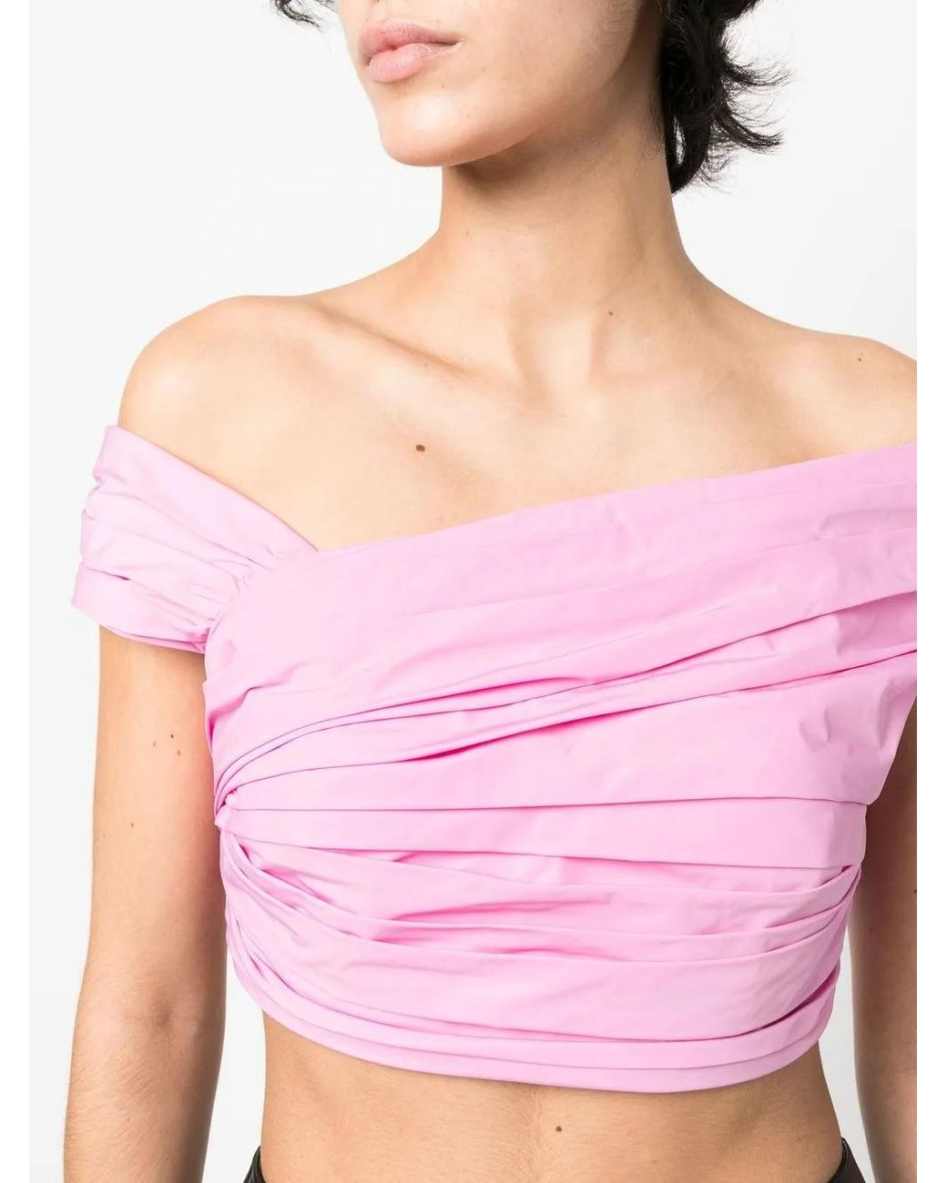 DSquared² Pink Pleated Off-Shoulder Cropped Top