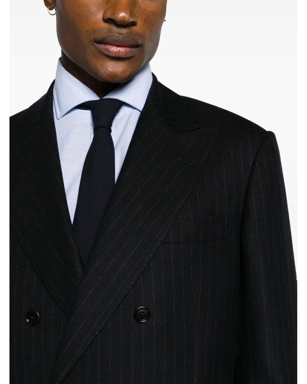 Brunello Cucinelli Black Pinstripe Double-Breasted Blazer for men