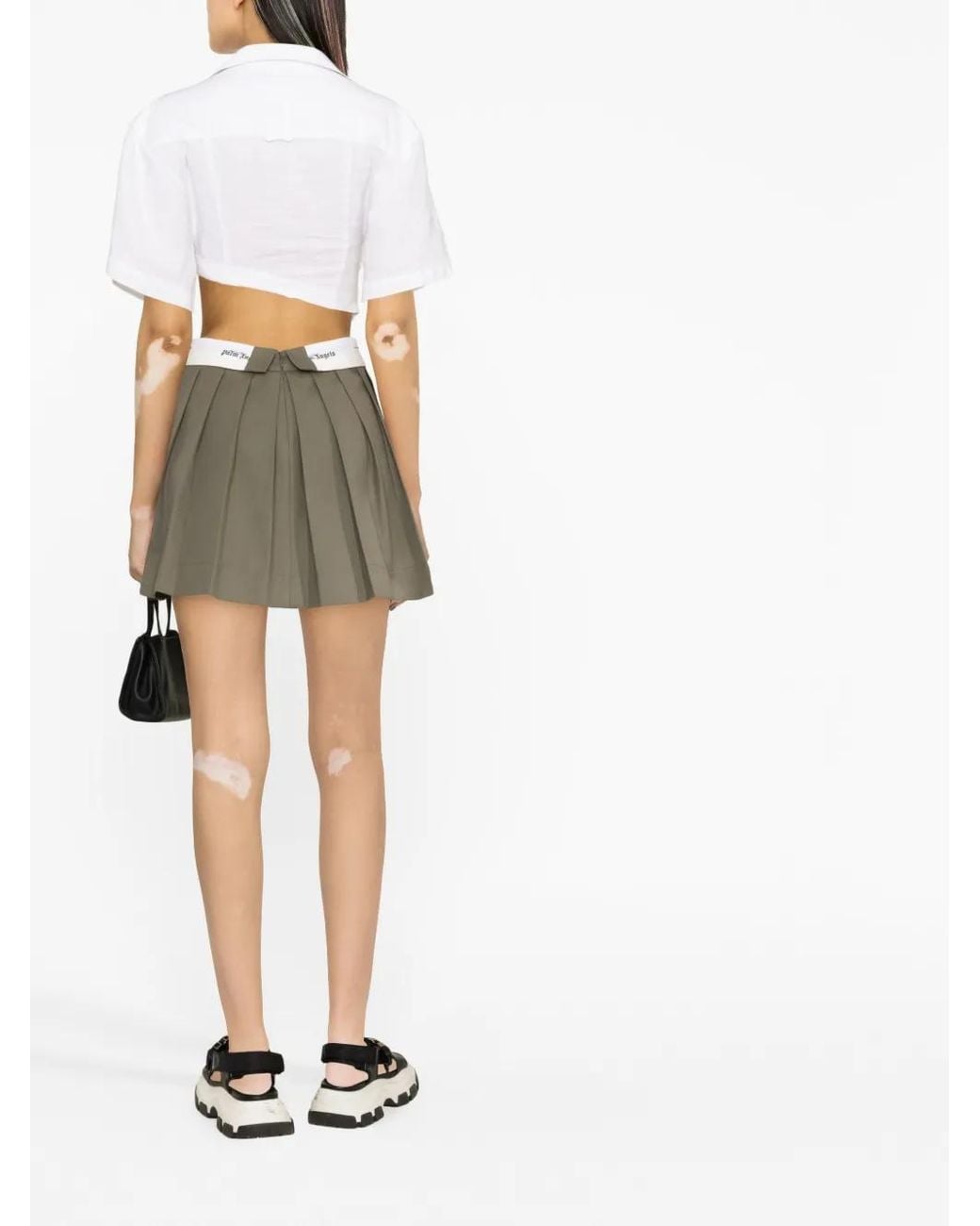 Palm Angels Green Pleated A-Line Miniskirt