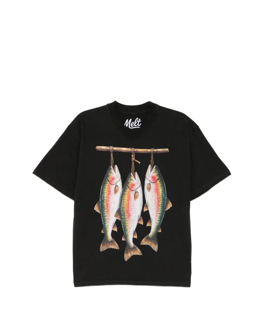 Melt Black Graphic-Print Round Neck T-Shirt for men