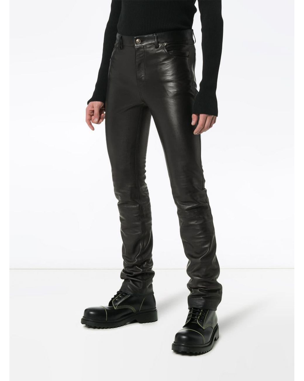 Balenciaga Fitted Leather Trousers in Black for Men | Lyst