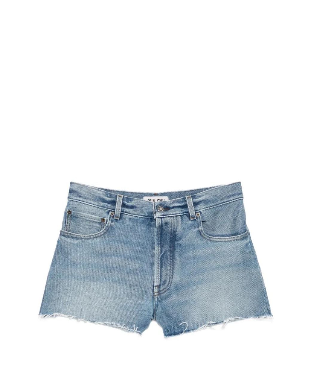 Miu Miu Blue Short En Jean À Bords Francs