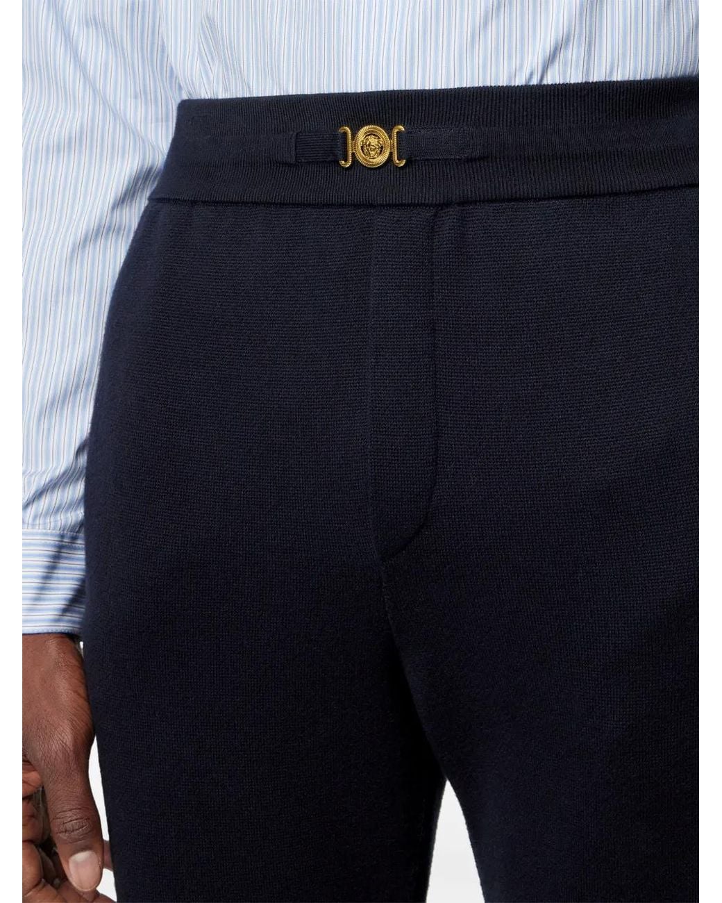 Versace Blue Cashmere-Cotton Knit Sweatpants for men