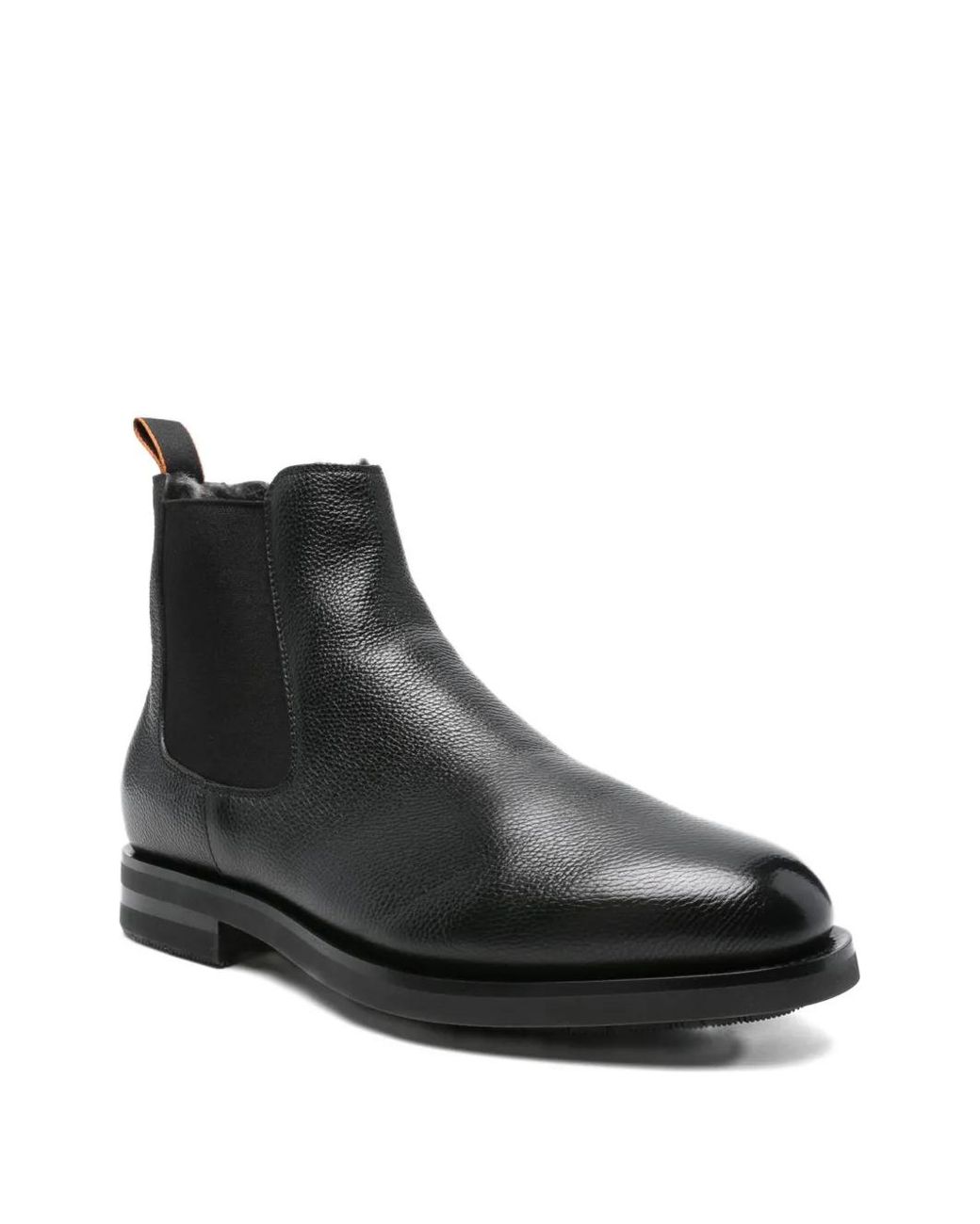 Santoni Black Elastic-Panel Leather Boots for men