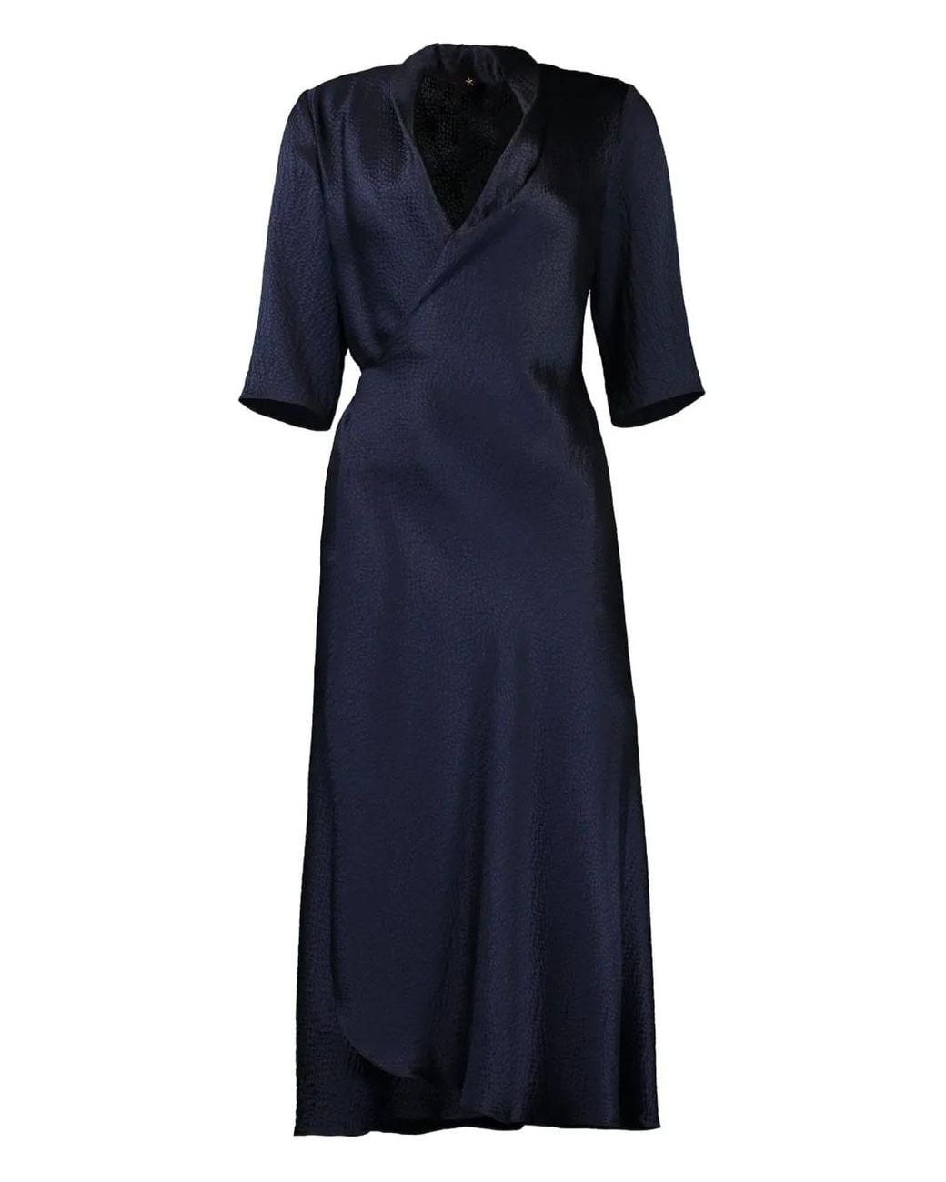 Peter Cohen Blue Wrap-Effect Midi Dress