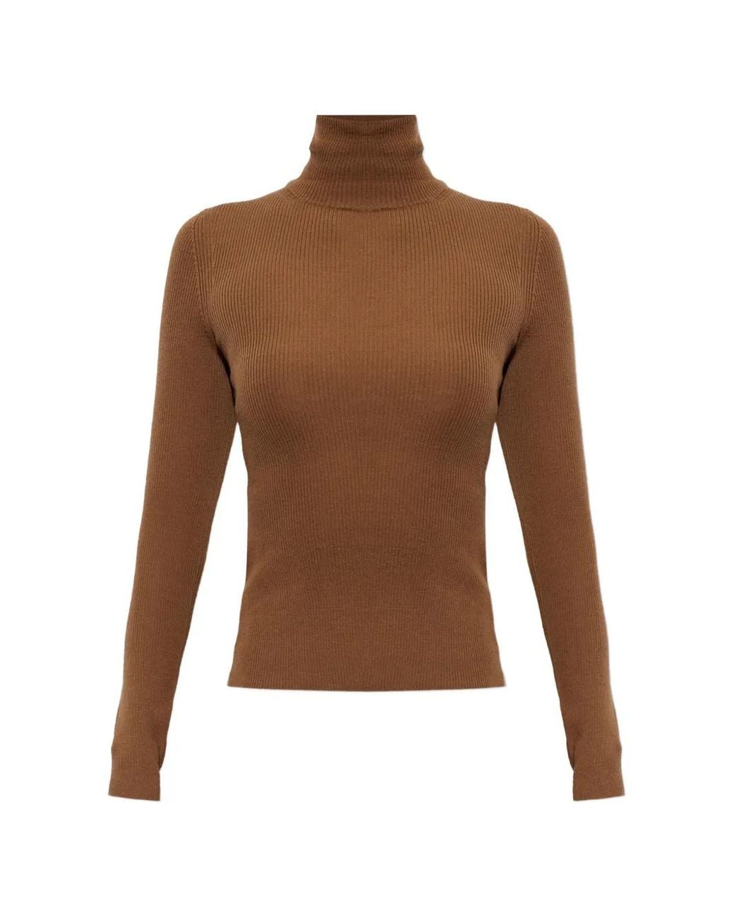 Max Mara Brown Wool Yarn Roll-Neck Sweater