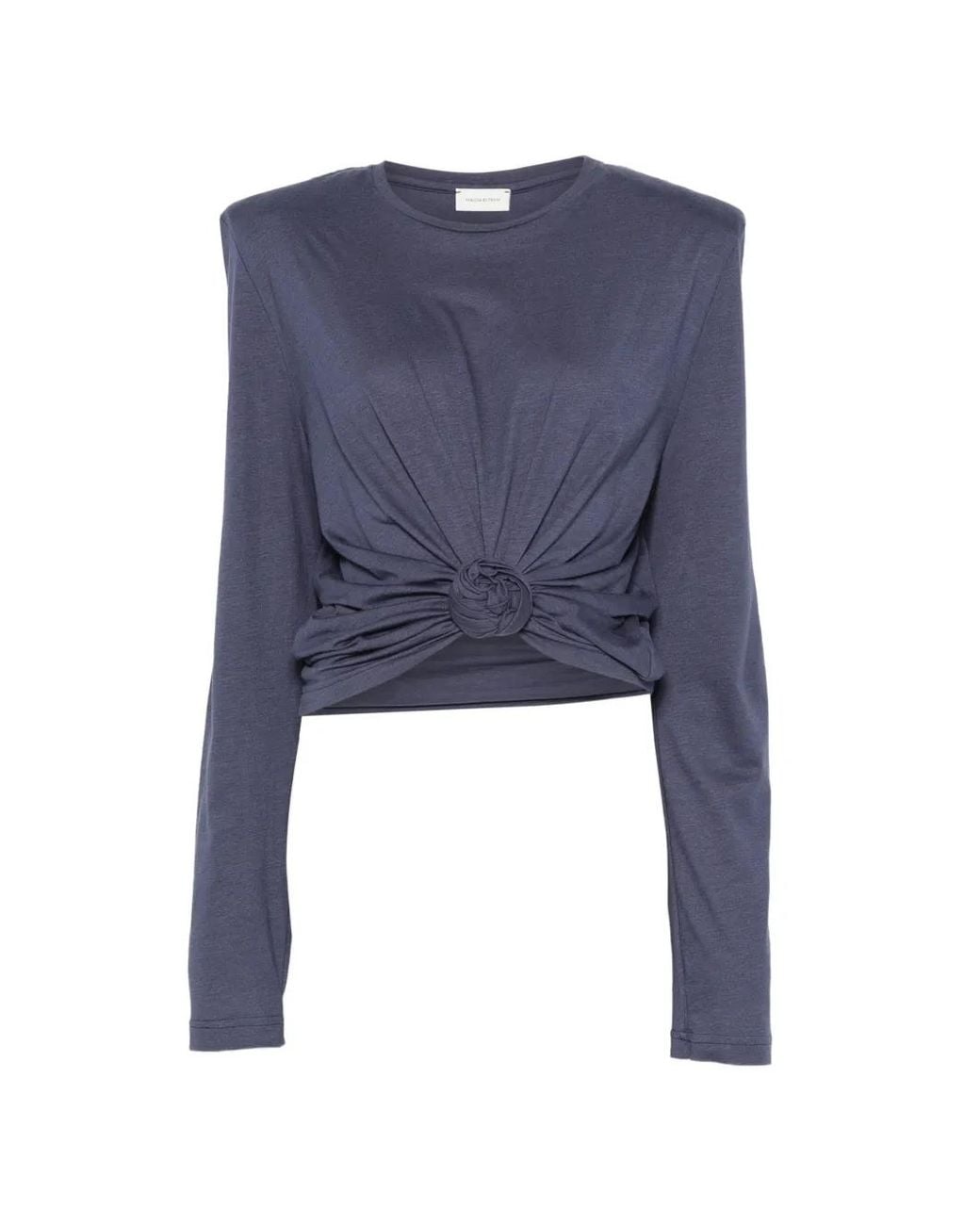 Magda Butrym Blue T-Shirt Noué À Épaules Matelassées