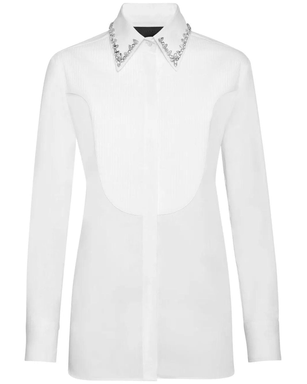 Philipp Plein White Embellished Long-Sleeve Shirt
