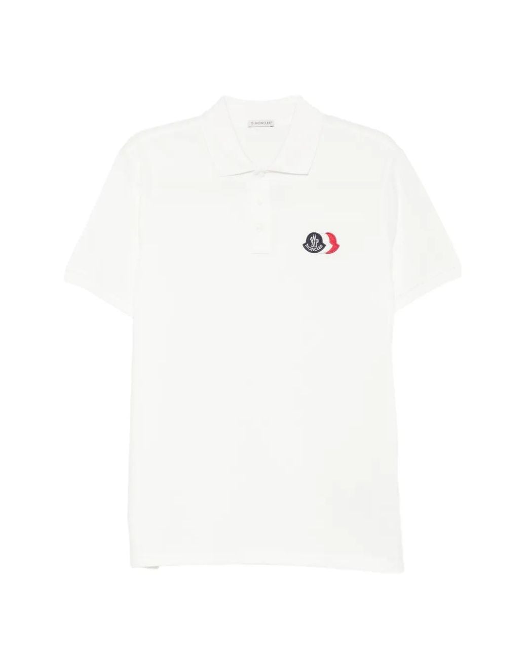 Moncler White Logo-Patch Polo Shirt for men