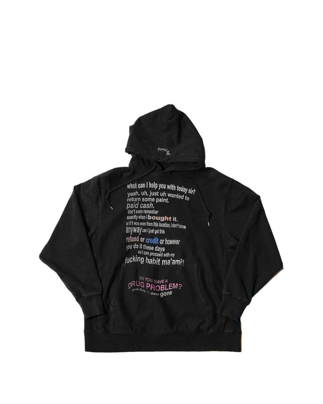PRAYING Black Hoodie Habit À Poche Poitrine