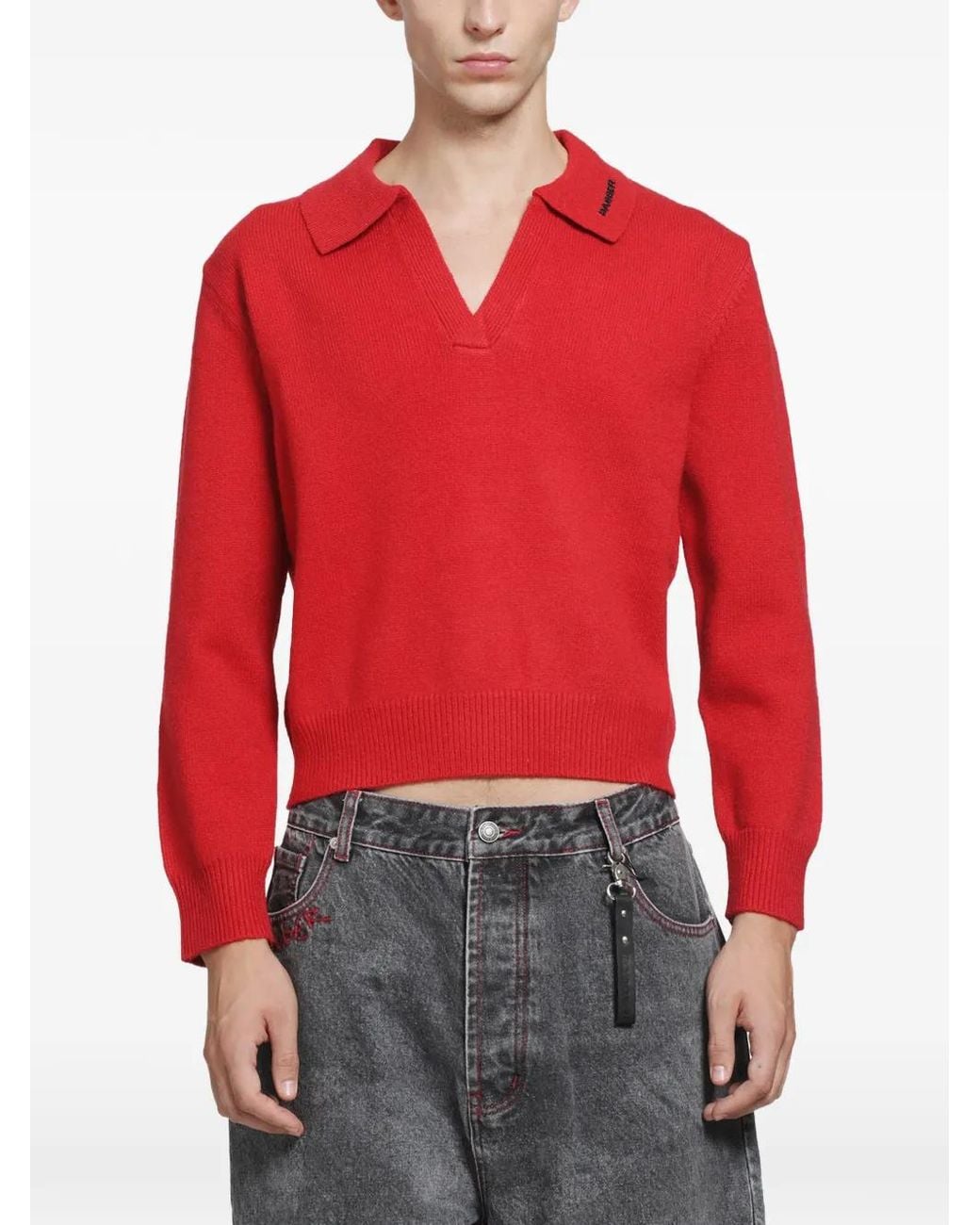 DAGGER Red Cropped Knit Sweater for men