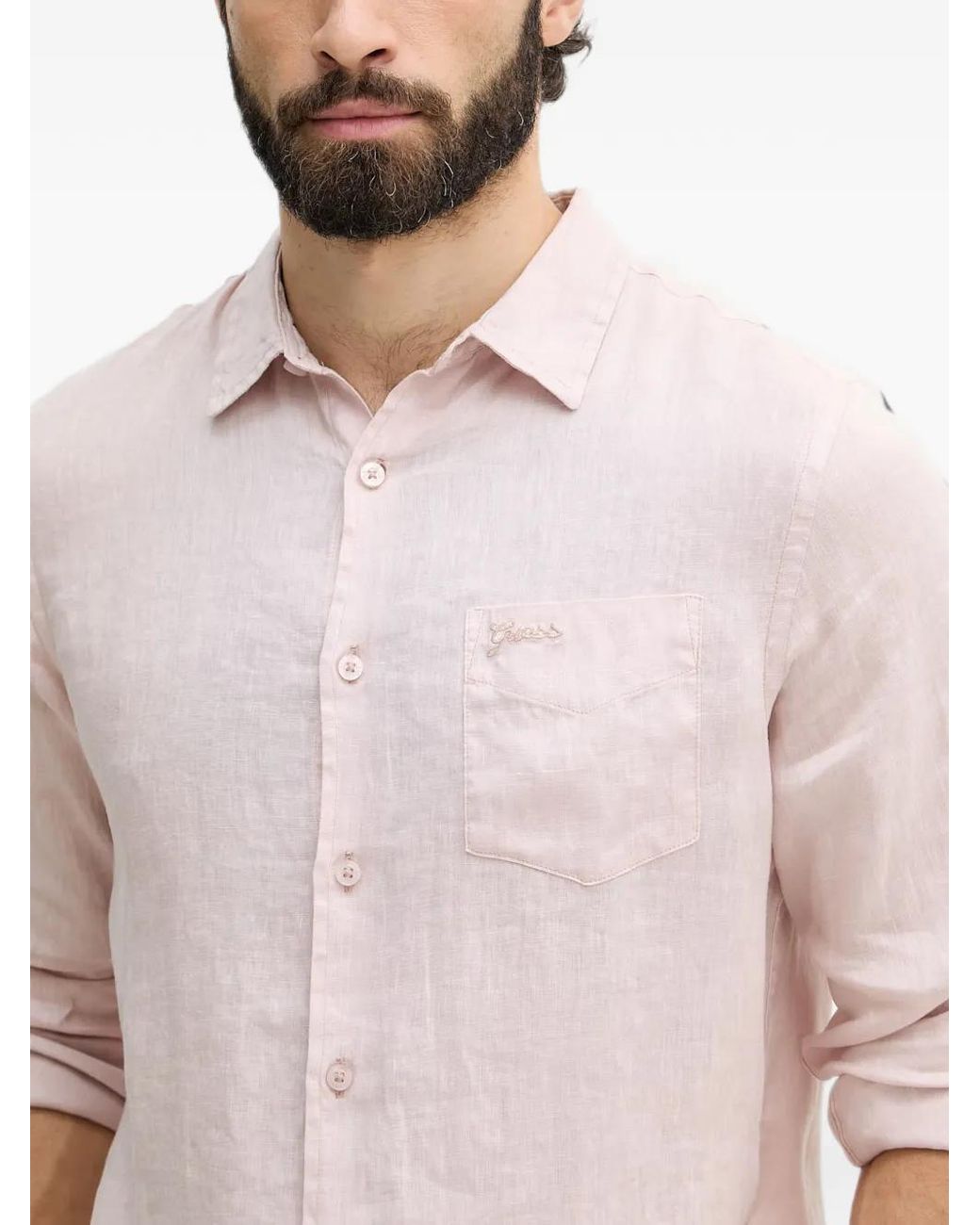 Guess Natural Linen Striped Shirt for men