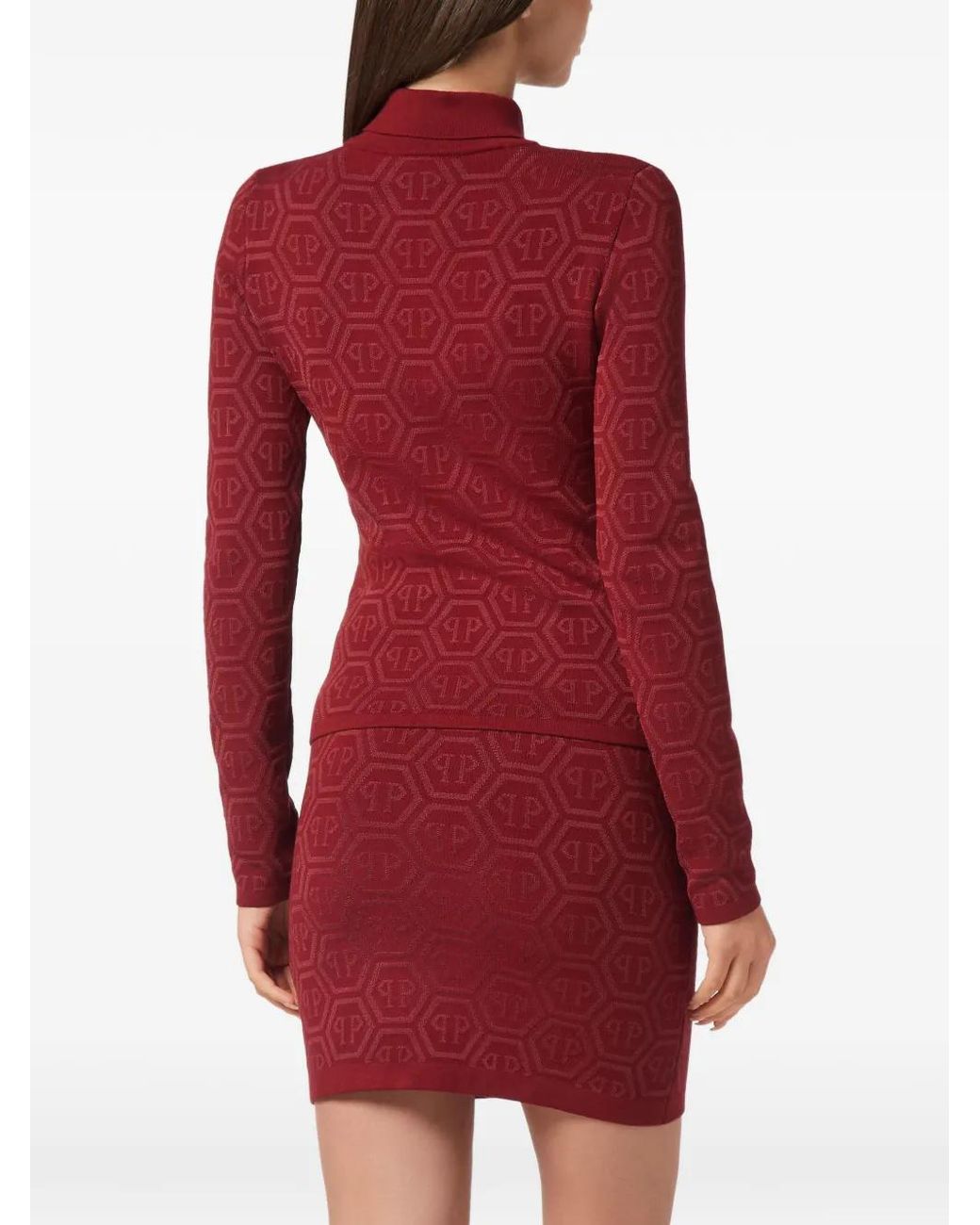 Philipp Plein Red Logo-Pattern Turtleneck Sweater