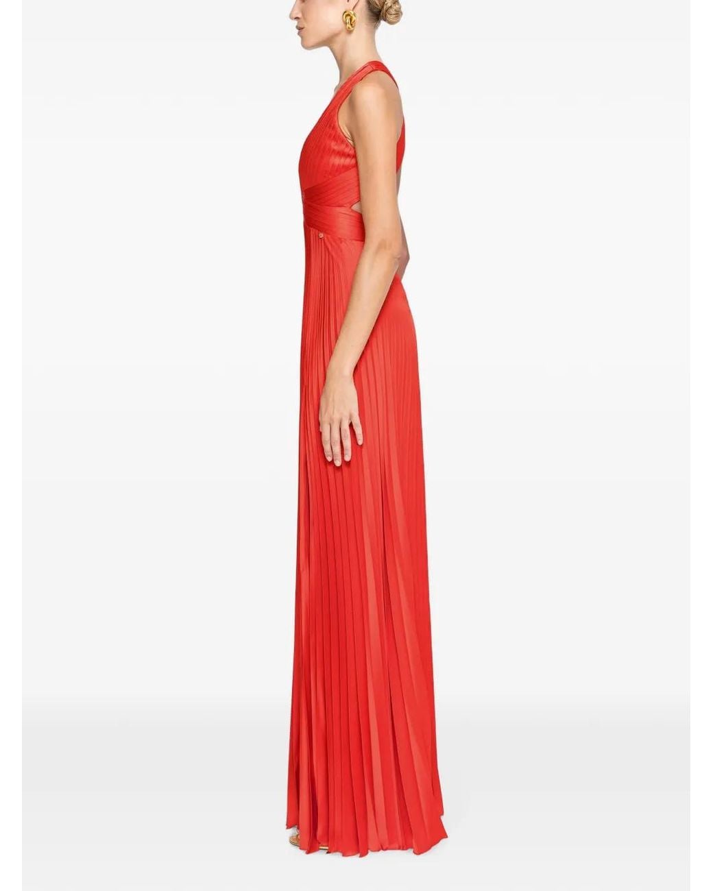 Nissa Red Pleated Satin Maxi Dress