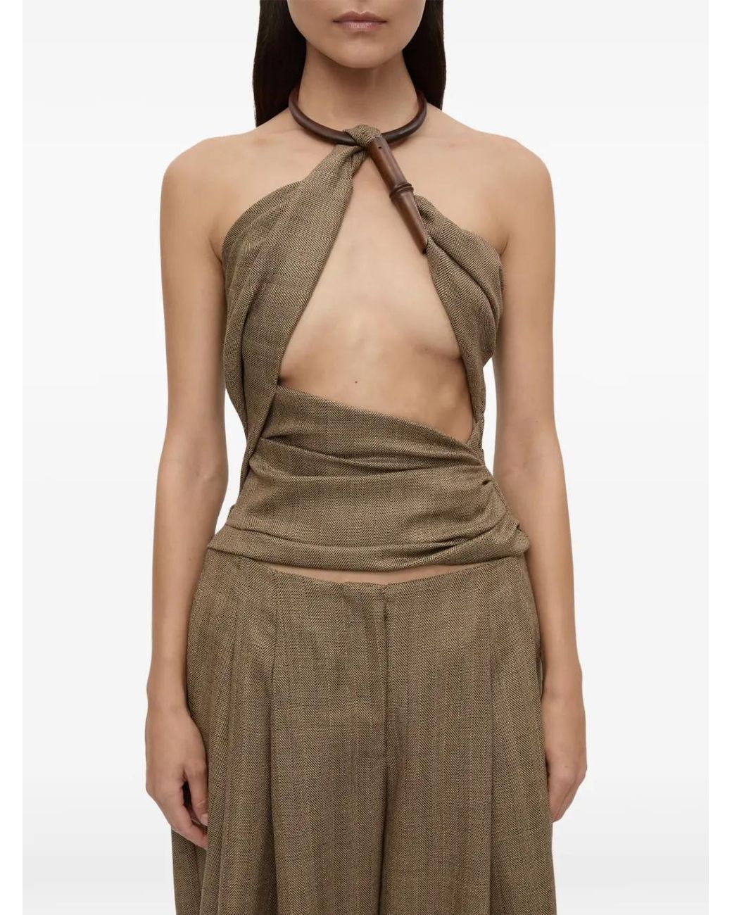 Christopher Esber Green Chime Herringbone Halter Top