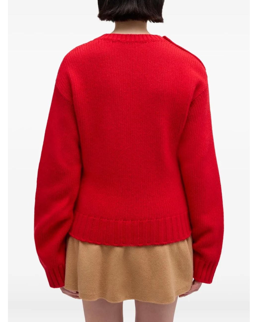 Ganni Red Cable-Knit Buttoned Sweater