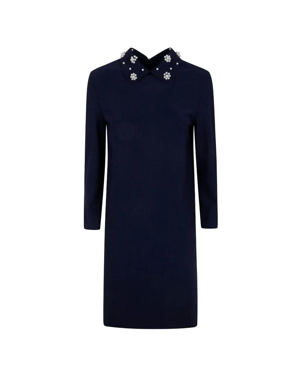 La Petite Robe Di Chiara Boni Blue Leotie Embellished-Collar Mini Dress
