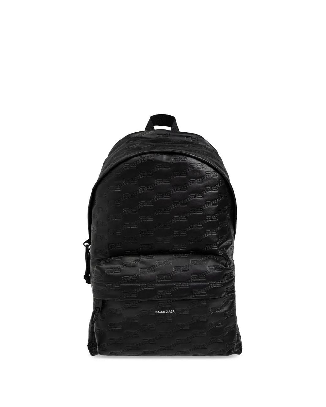 Balenciaga Black Bb Logo-Embossed Leather Backpack for men