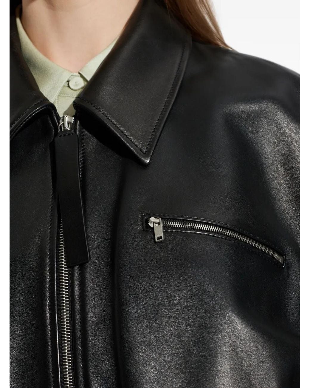 Jil Sander Black Leather Bomber Jacket