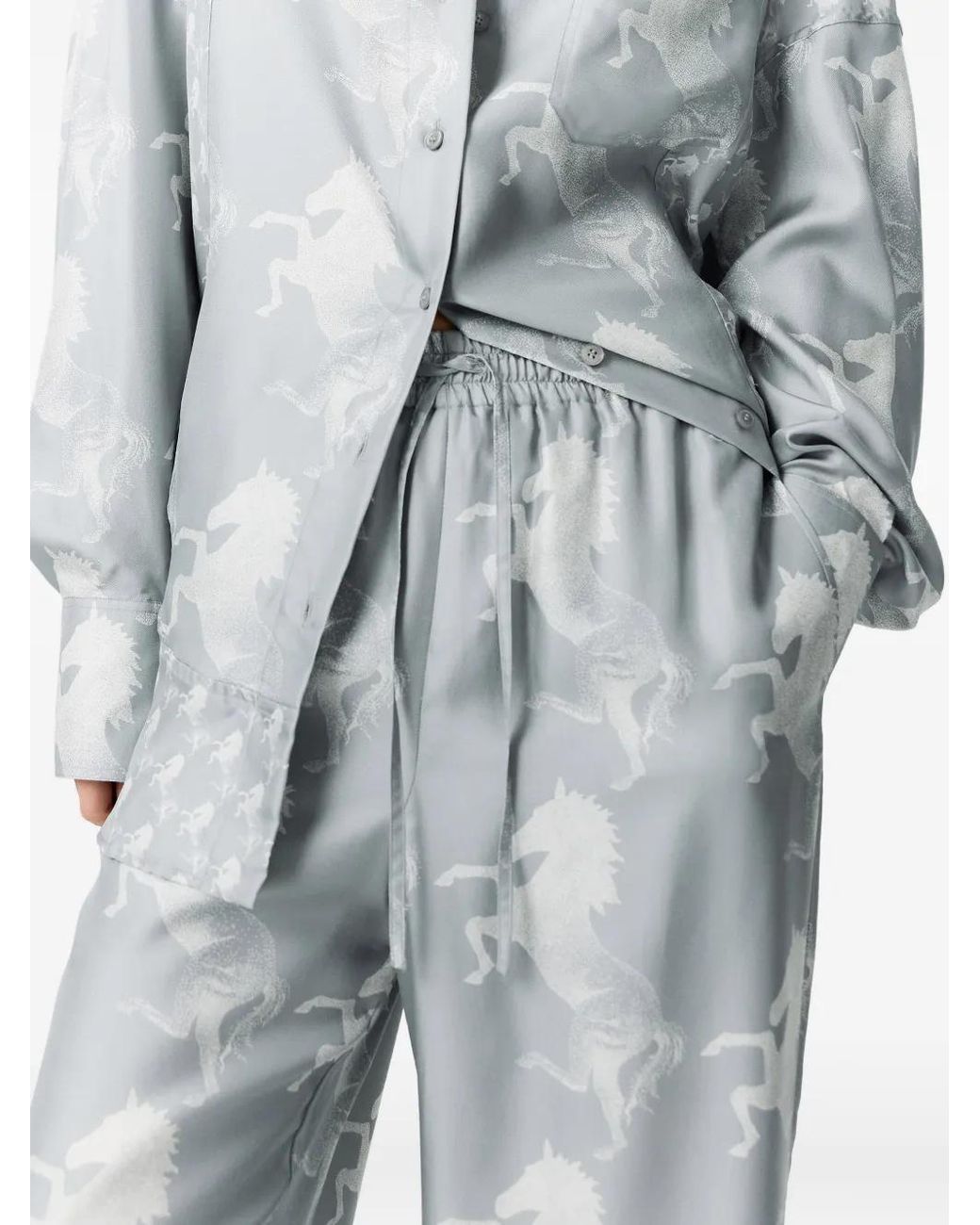 Stella McCartney Gray Horse-Print Drawstring Silk Trousers
