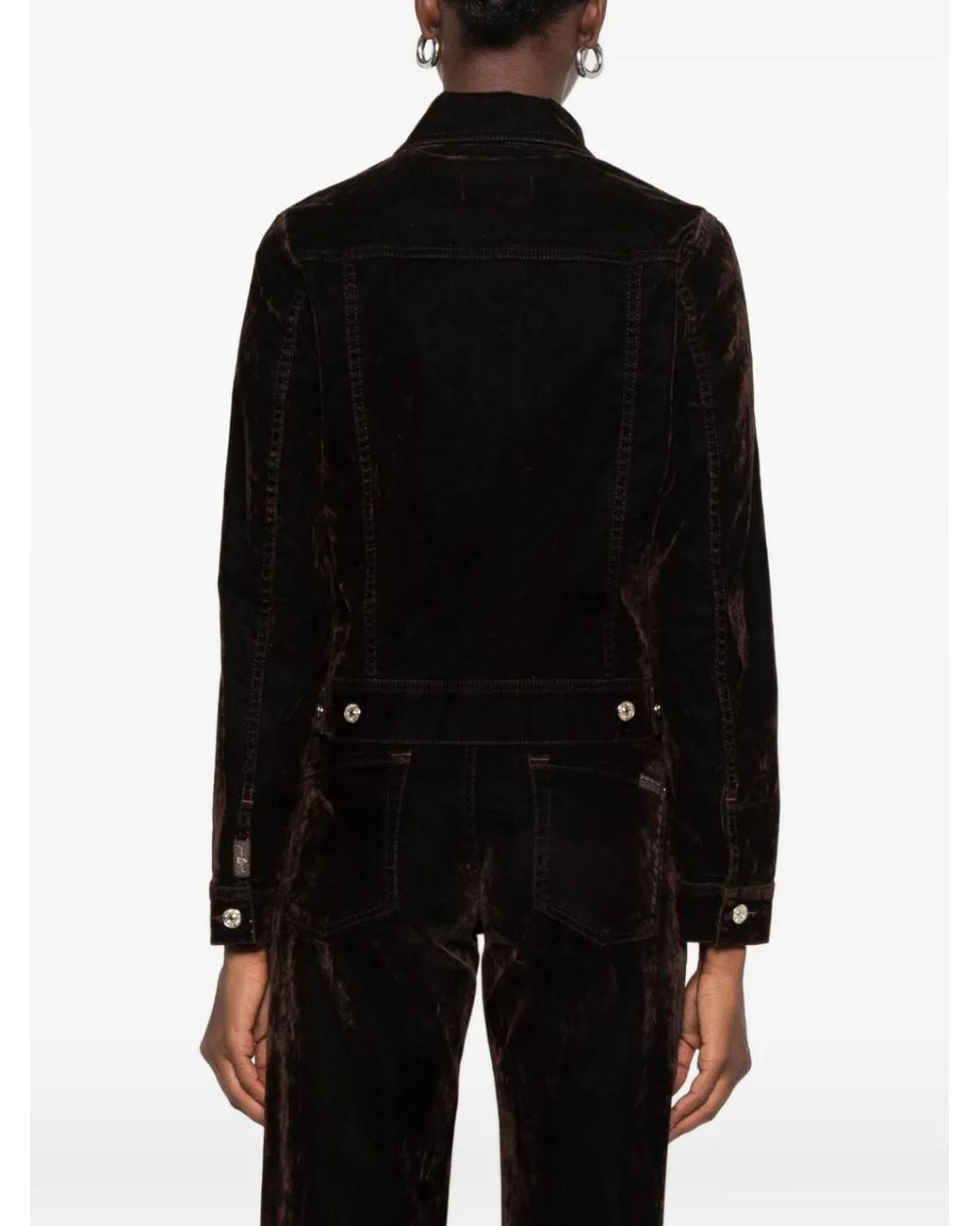 7 For All Mankind Black Velvet-Effect Button-Up Jacket