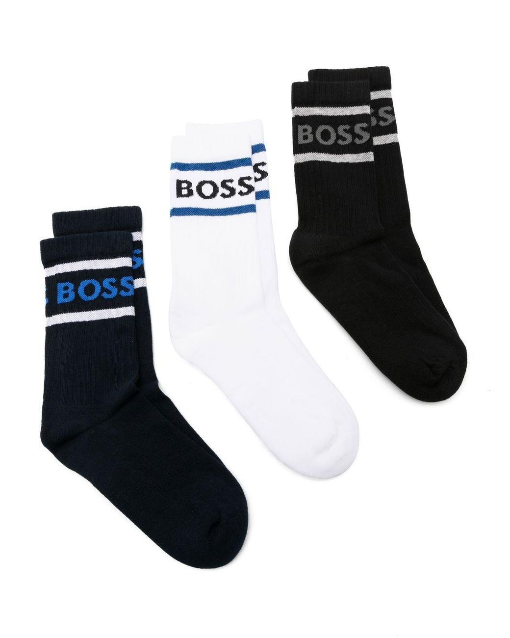 BOSS by HUGO BOSS Striped Intarsia-logo Socks (pack Of 3) in Black for Men  | Lyst