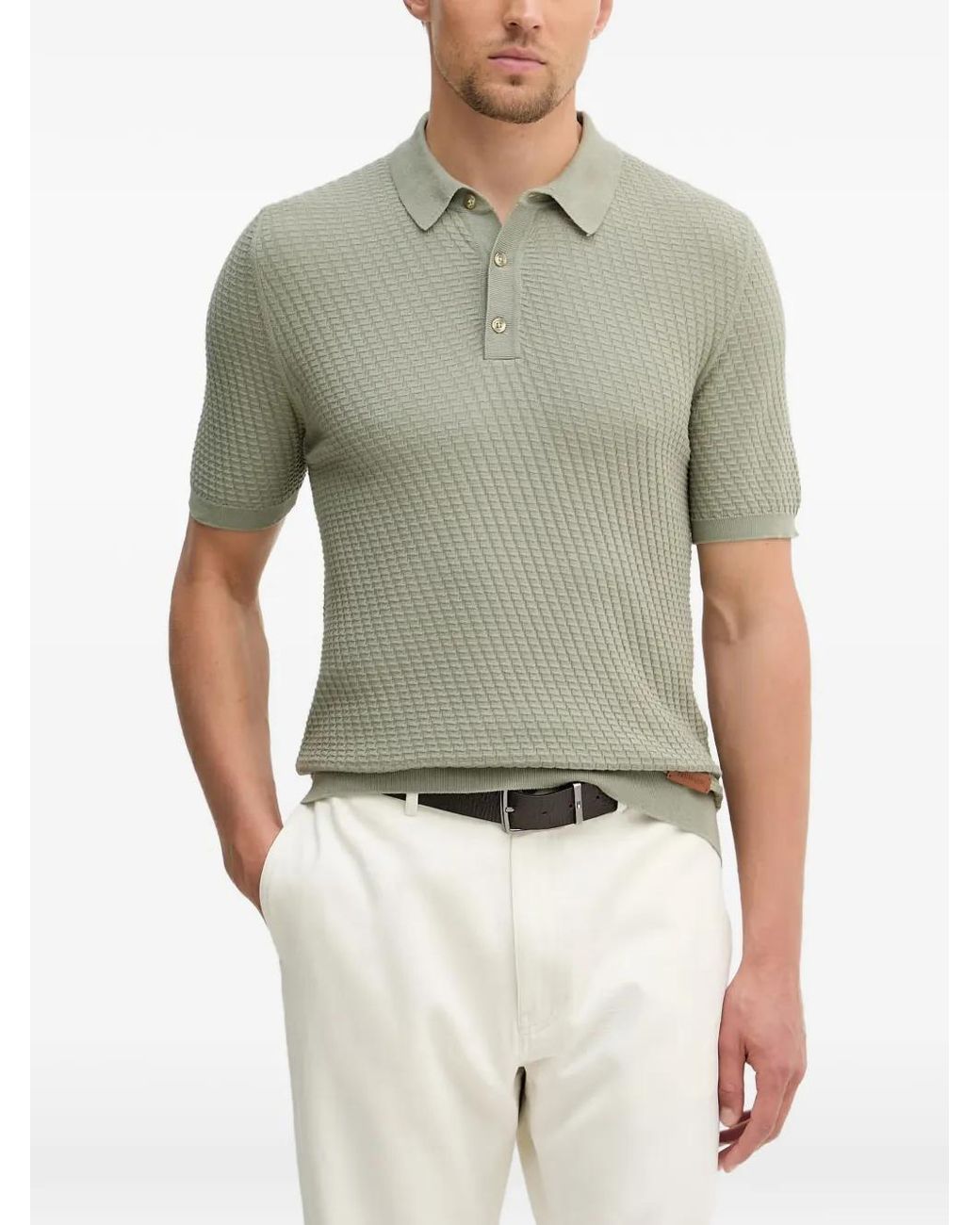 Trussardi Green Textured-Knit Polo Shirt for men
