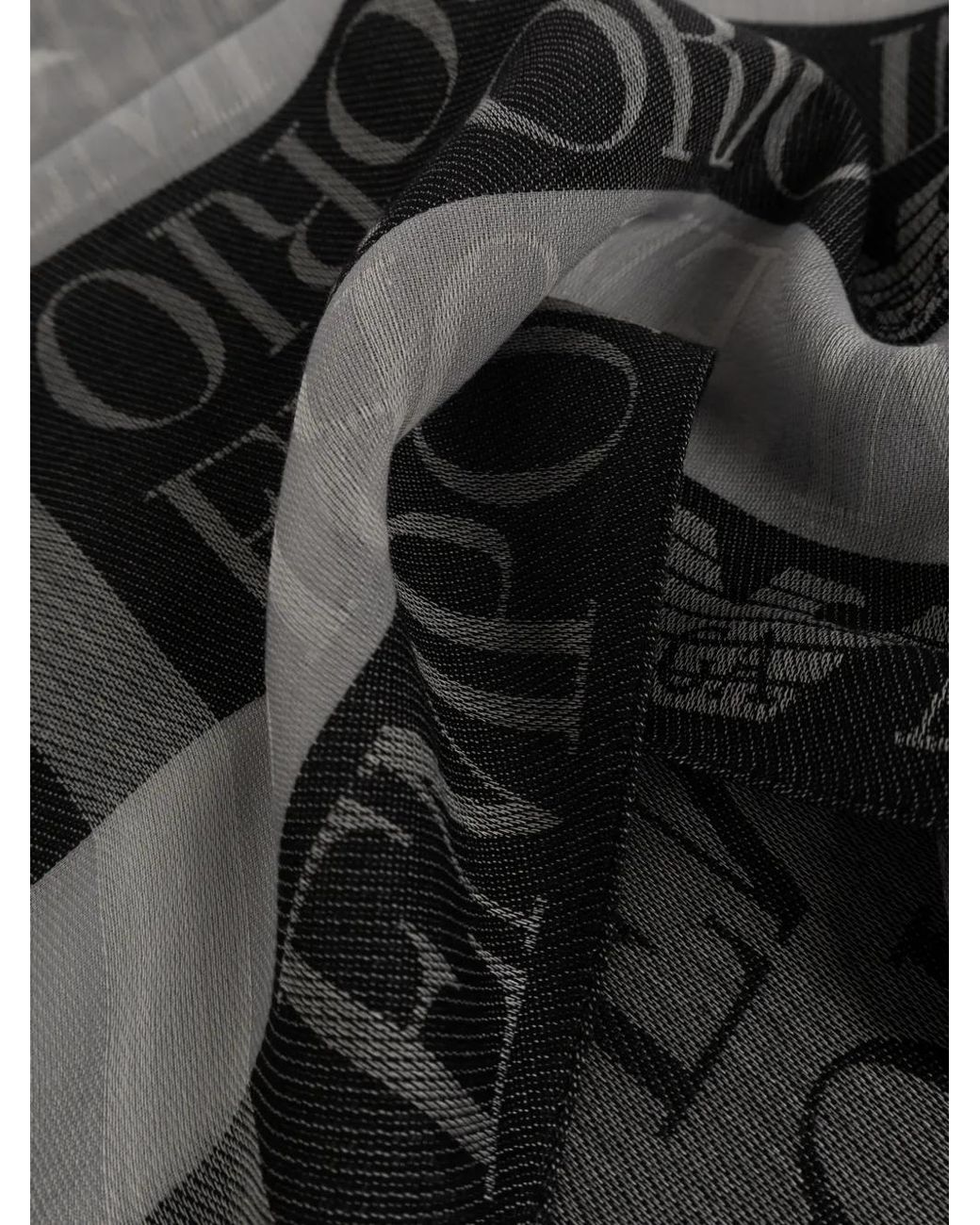 Emporio Armani Black Logo-Print Fringed Scarf