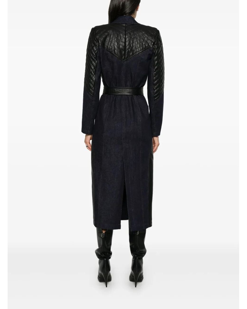 MITILIANE COUTURE Black Leather-Inserts Trench Cot