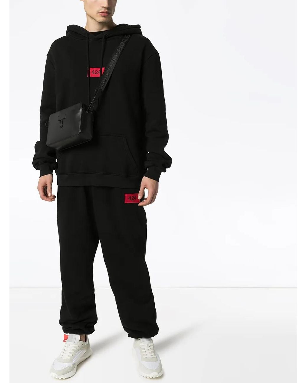 424 Black Logo Patch Hoodie for men