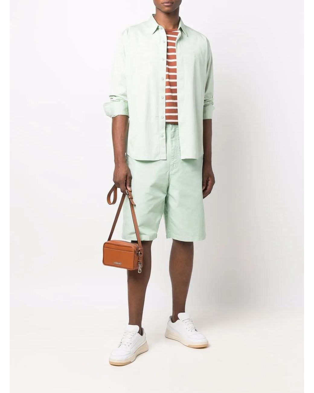 AMI Green Wide-Leg Loop-Strap Bermuda Shorts for men