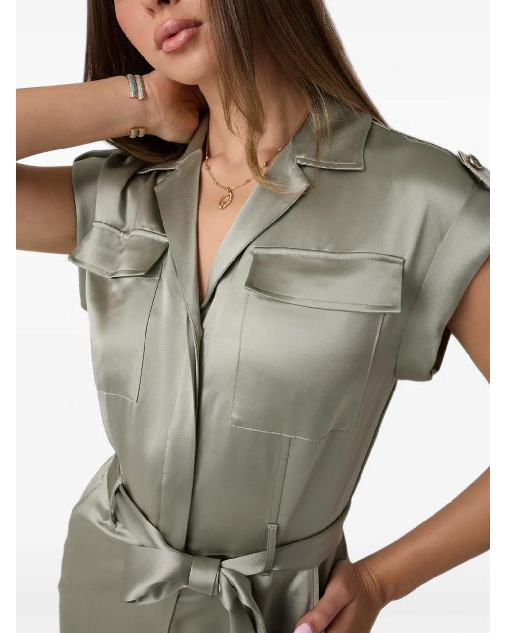 Guess Green Belted Satin Jumpsuit