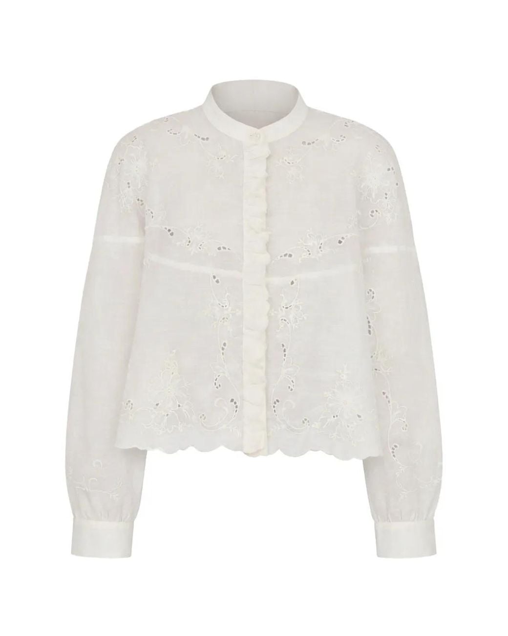 Antik Batik White Ruffled Embroidery Shirt
