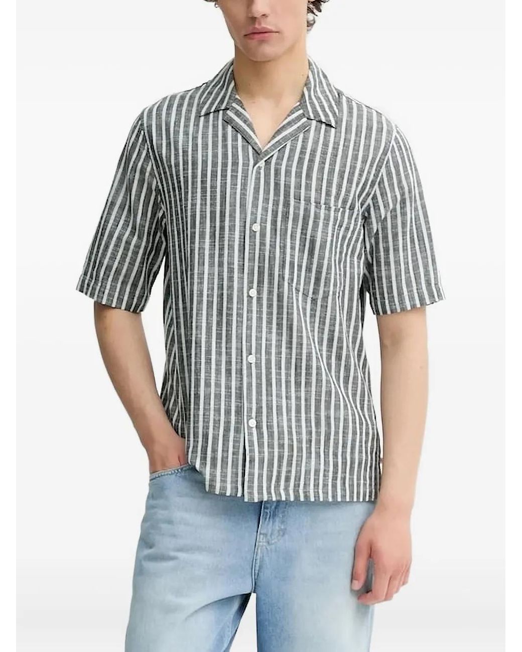 Samsøe & Samsøe Gray Striped Short-Sleeve Shirt for men