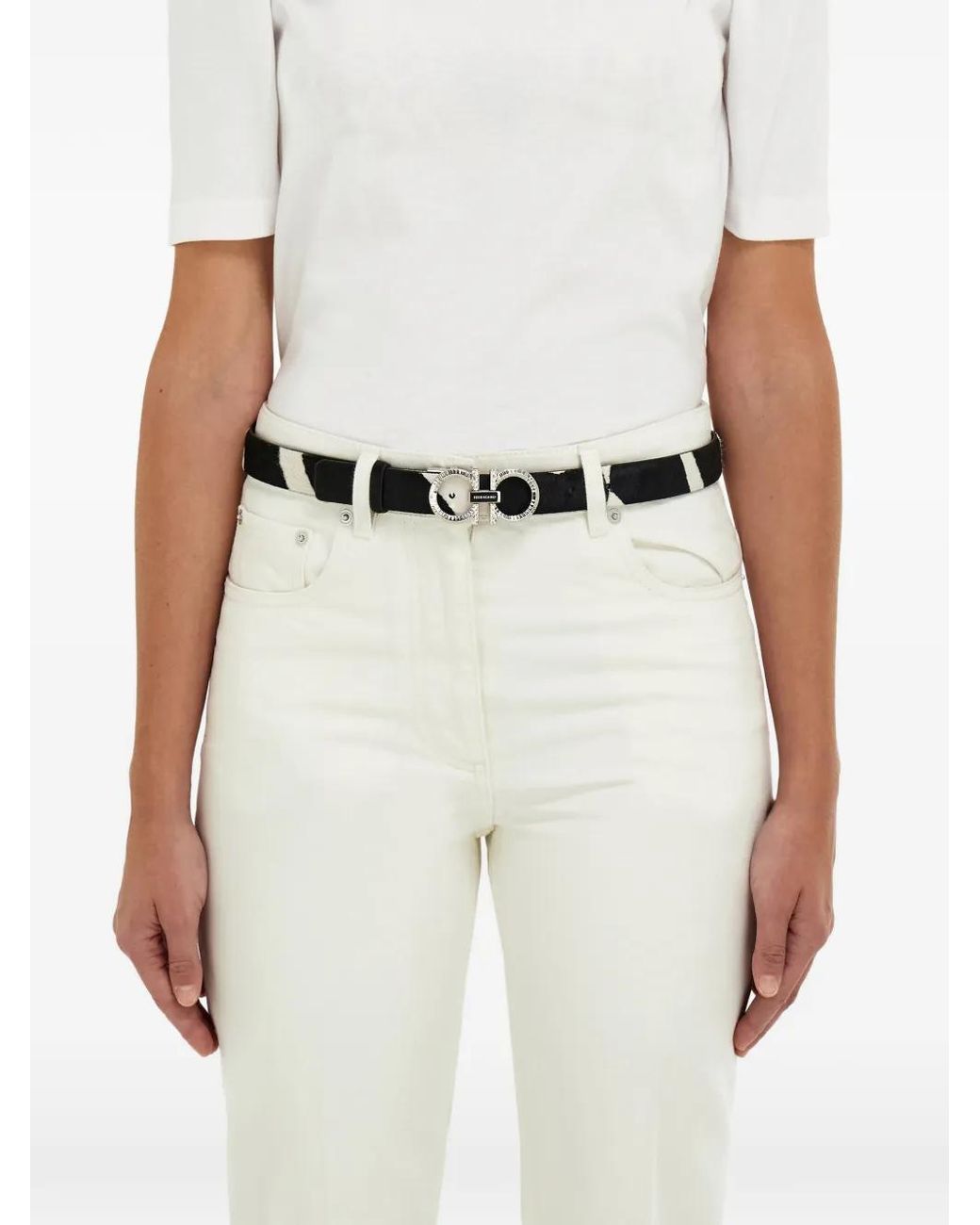 Ferragamo White Adjustable Gancini Belt