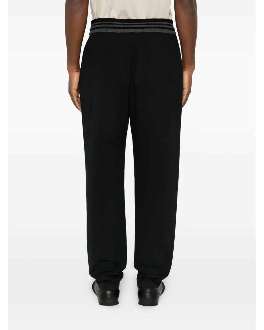 Panicale Black Striped-Waistband Drawstring Track Pants for men