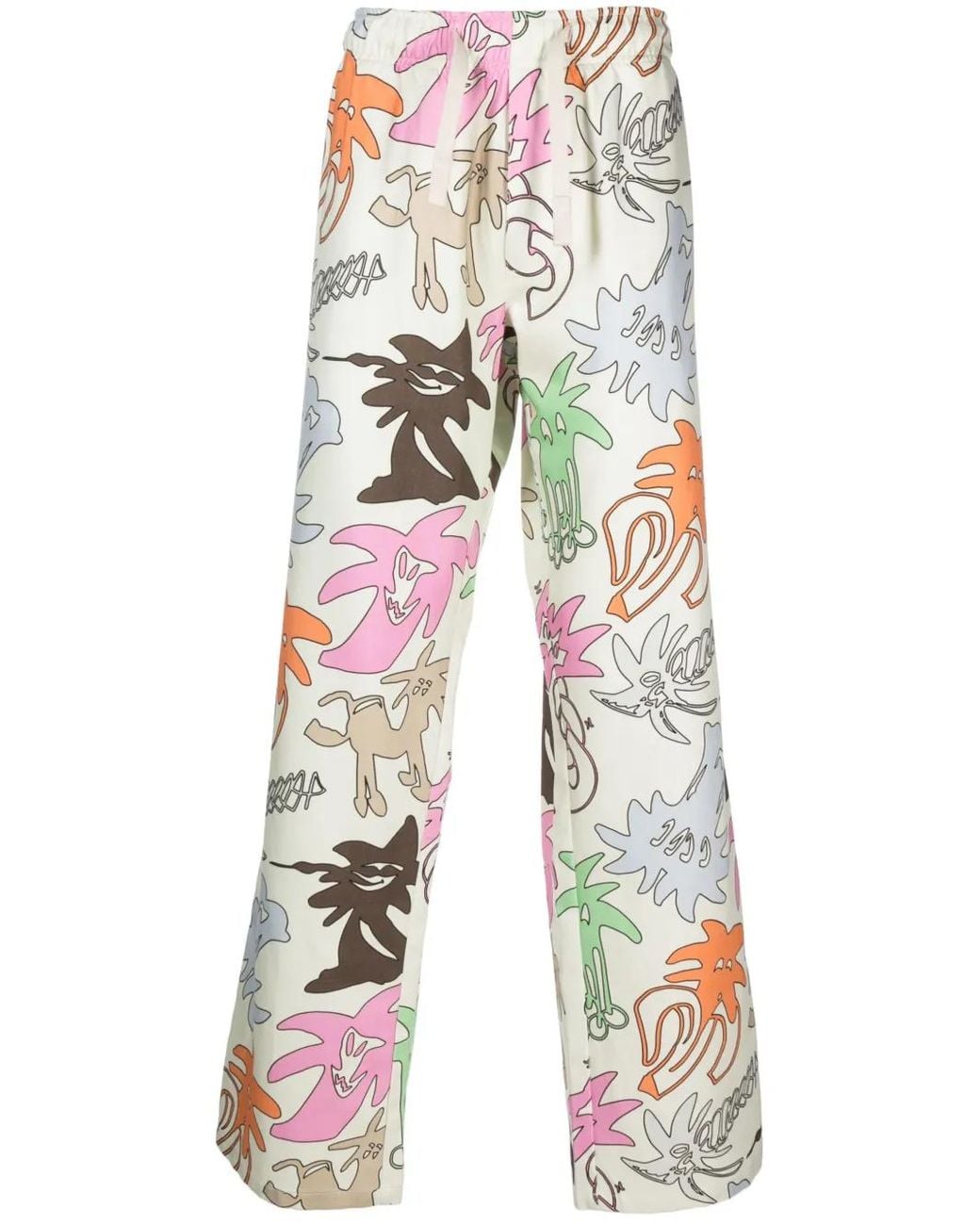 Palm Angels White Palmity-Print Wide-Leg Tousers for men