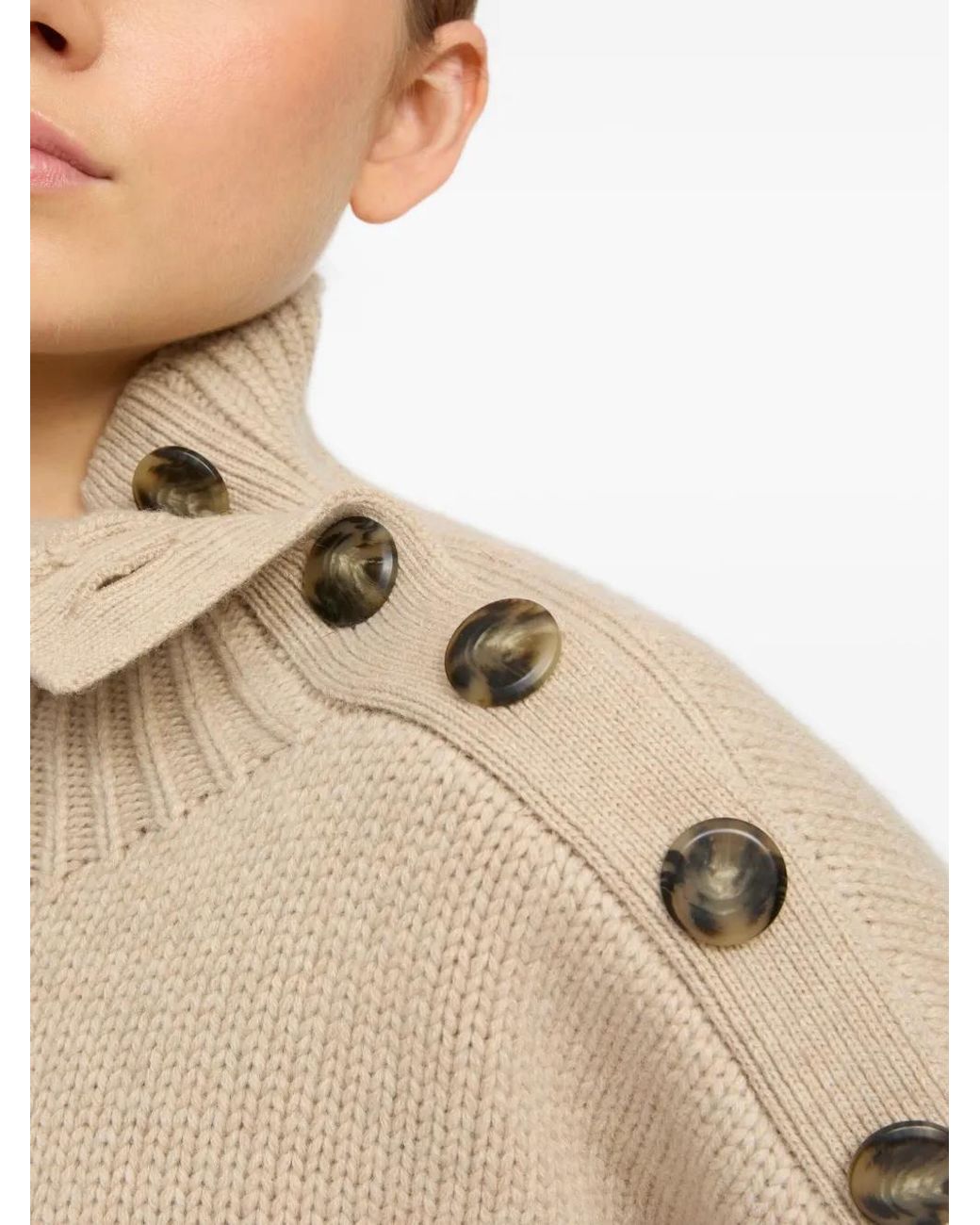Yves Salomon Natural High-Neck Button-Detail Sweater