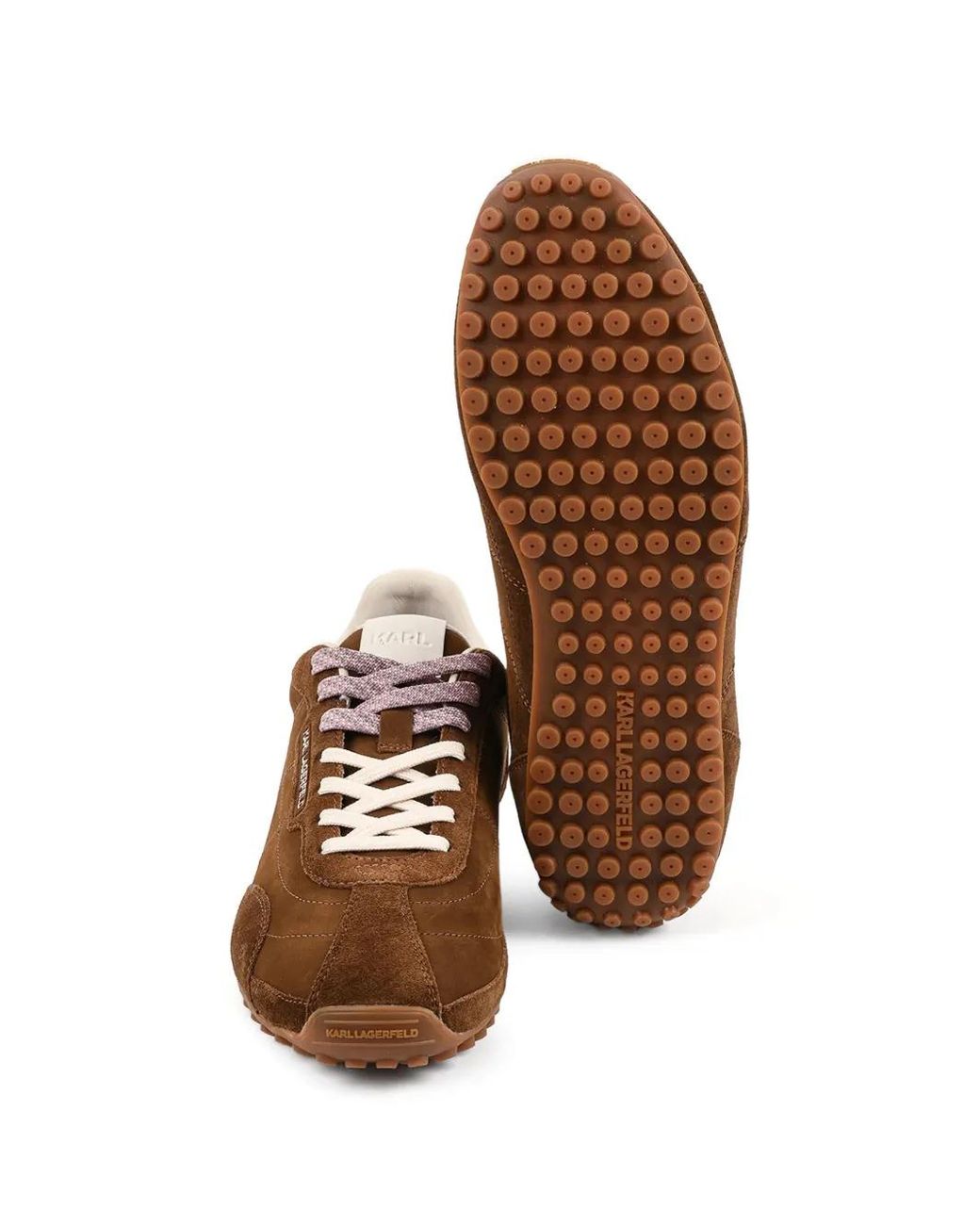 Karl Lagerfeld Brown Suede-Panelled Logo-Detail Sneakers for men
