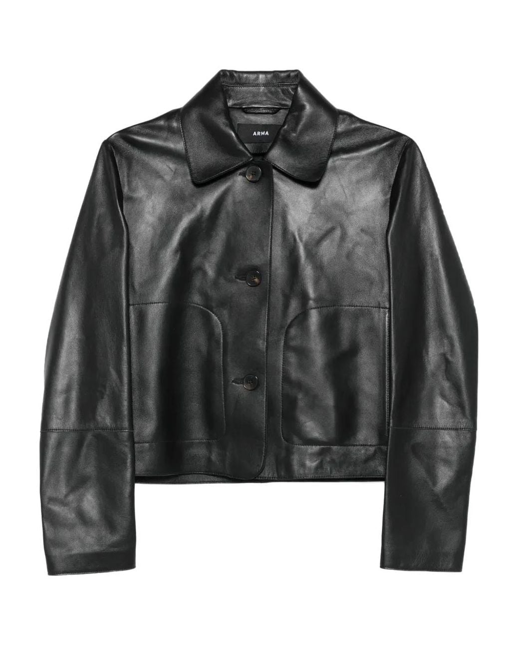 Arma Black Emy Button-Patch Leather Jacket