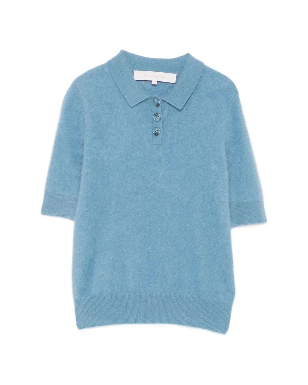 ABSOLUT CASHMERE Blue Short-Sleeve Polo Sweater