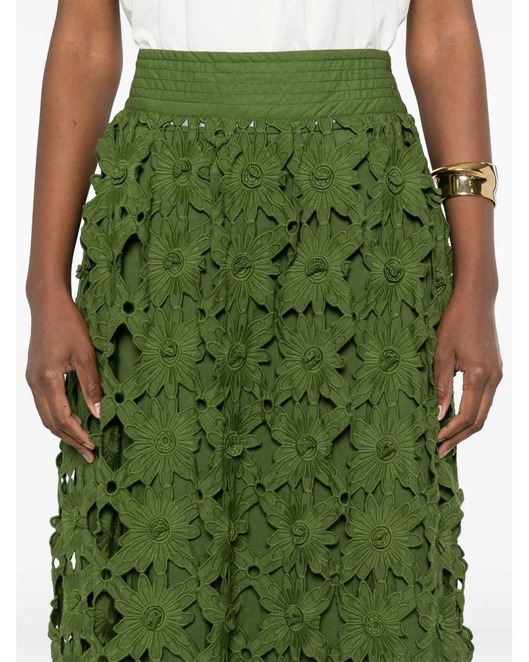 Farm Rio Green Richilieu Midi Skirt