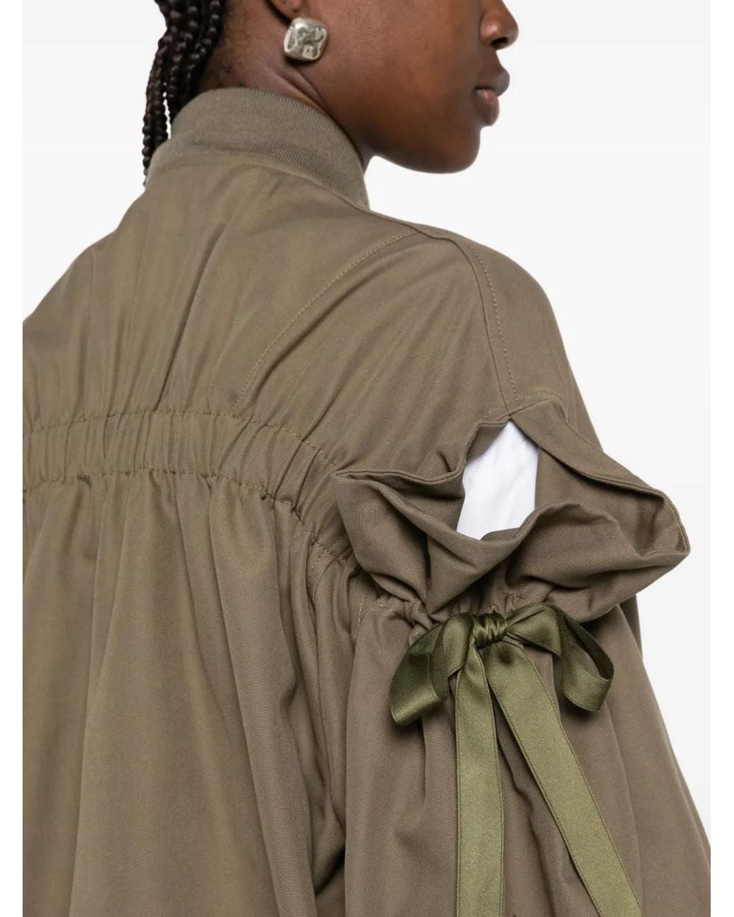 Noir Kei Ninomiya Brown X Comme Des Garçons Bow-Embellished Ruched Bomber Jacket