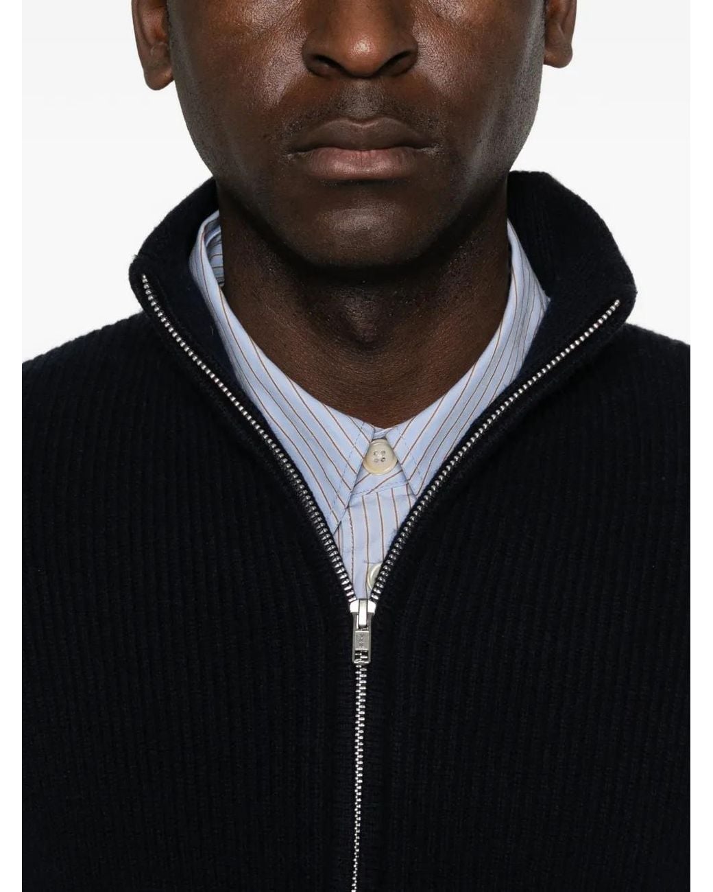 Soft Goat Black Zip Ribbed Cardigan for men