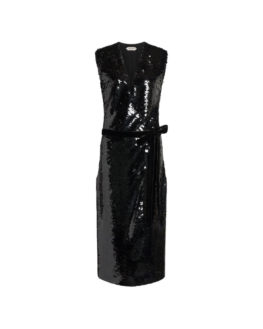 Alberta Ferretti Black Sequin-Embellished Belted Midi Dress