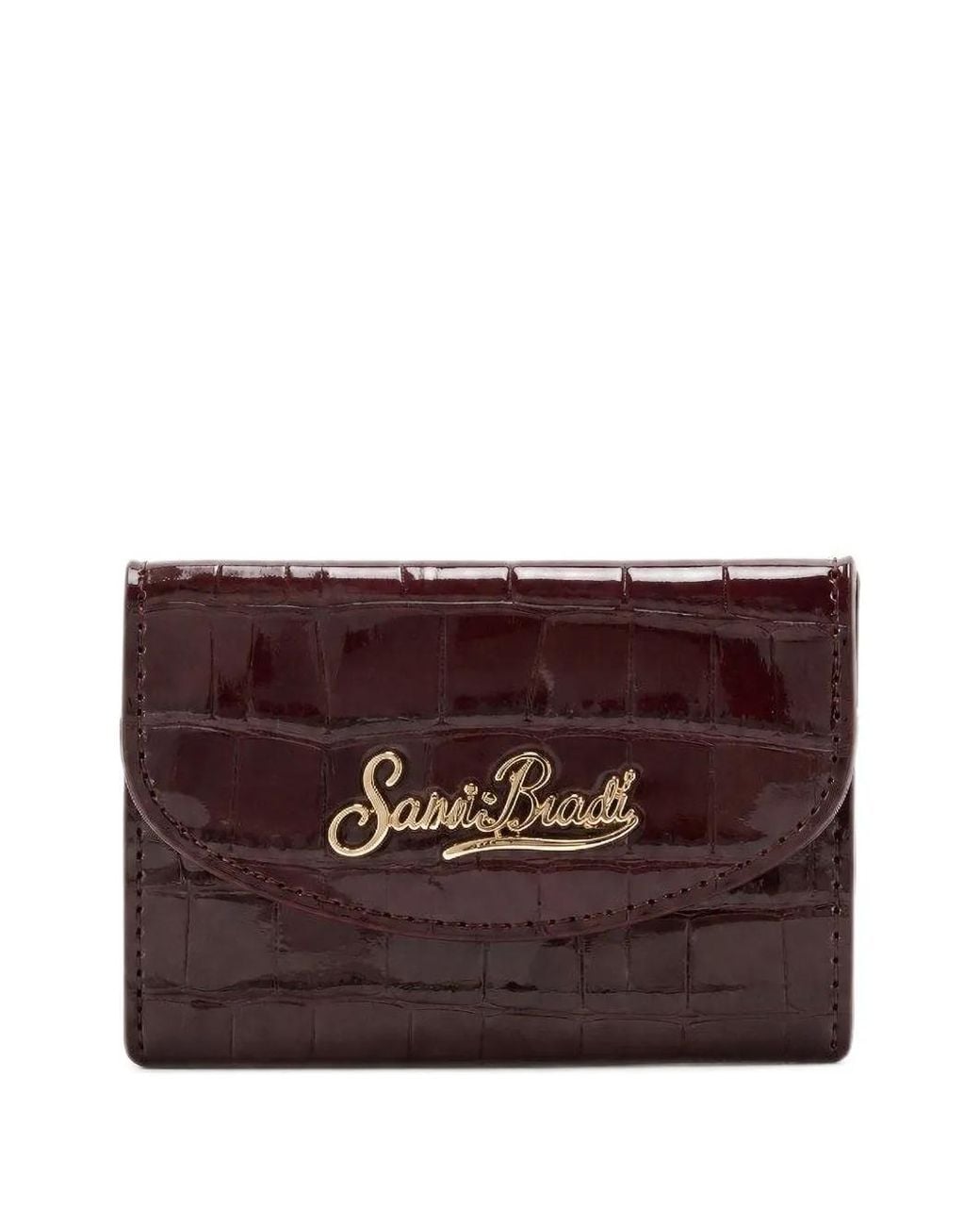 Mc2 Saint Barth Purple Bordeaux Leather Card Holder With Croco Print